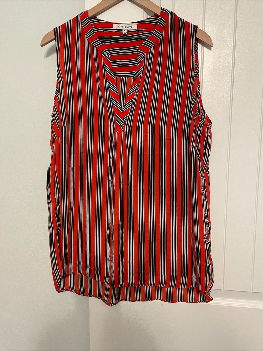 Rose & Olive Red Black White Striped Sleeveless Top